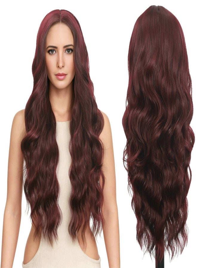 FUTAI Long Wavy Wig 30 Inch Wine Red HD Front Lace Body Curly Synthetic Hair Wigs for Women Professional Female Diverse Styles Daily Party Cosplay - Image 1
